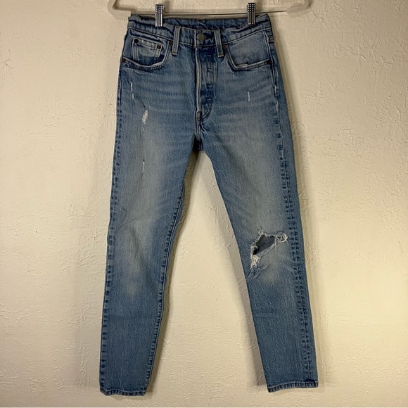 Levi’s 501 Distressed High Waisted Skinny Jeans in Post Modern Blues - Picture 3 of 12